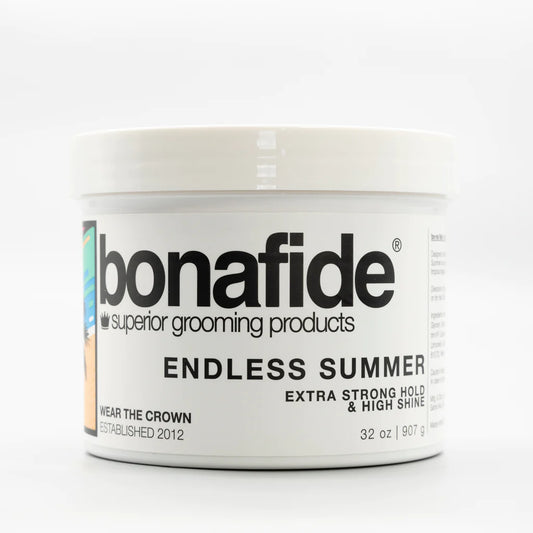 Bona Fide Endless Summer Pomade. Water-based with a high shine and fresh tropical fragrance. For all hair types.
