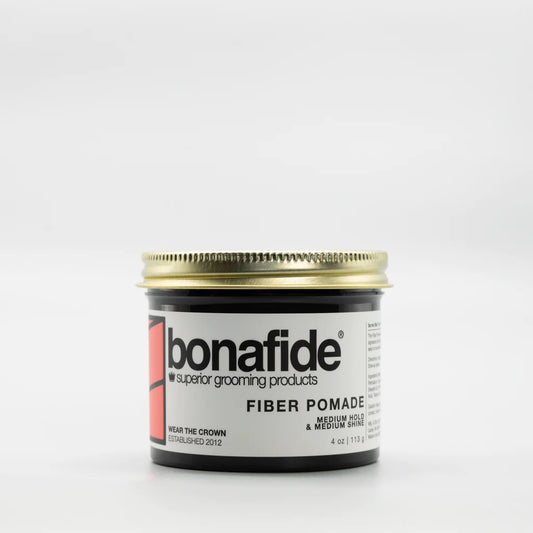 Bona Fide Fiber Pomade is a water-based medium hold and medium shine styling product. It is non-drying and has a citrus scent