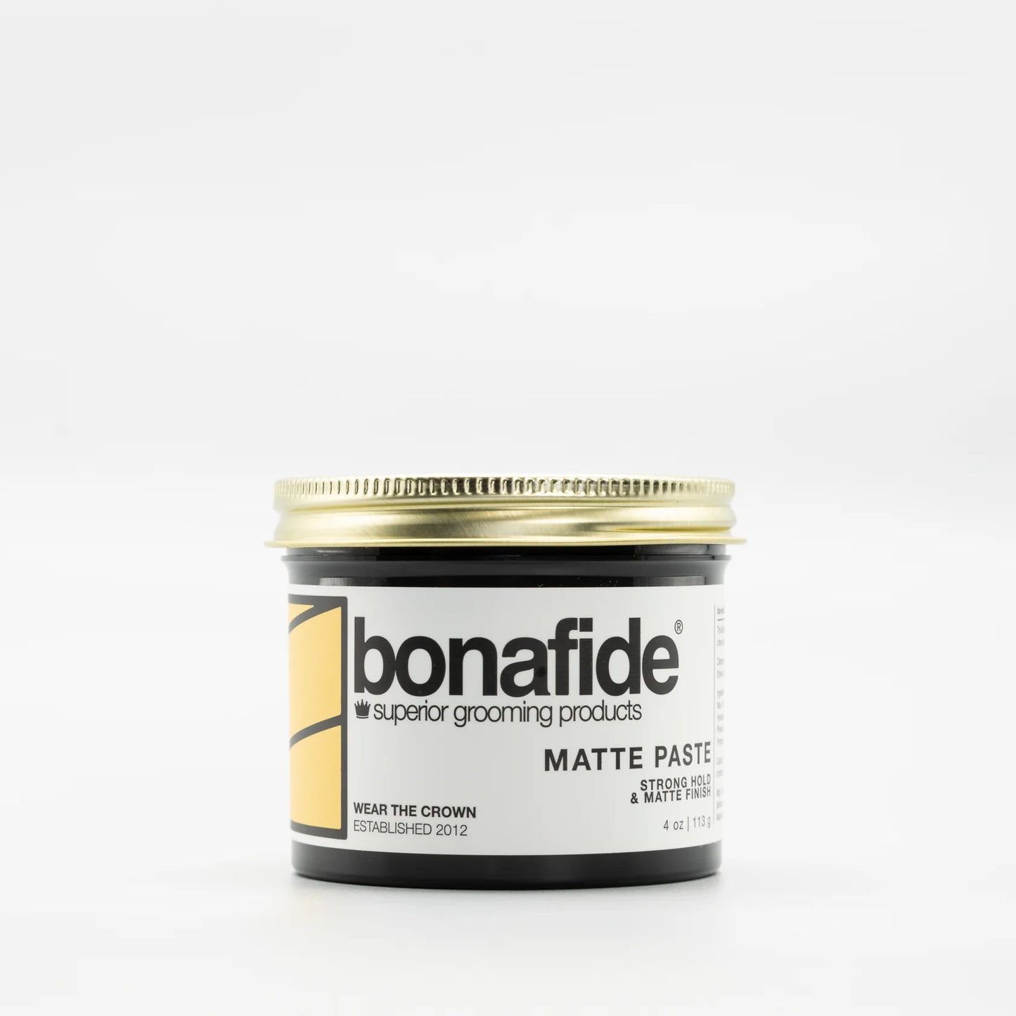 Bona Fide Matte Paste Pomade is a water-based paste with a strong hold, matte finish, and citrus scent. For all hair styles.