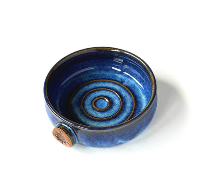 Top view of Captain’s Choice blue lather bowl with spiral interior