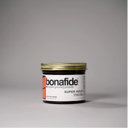 Bona Fide super hold pomade is a water-based, strong hold, high shine, citrus scented styling product.