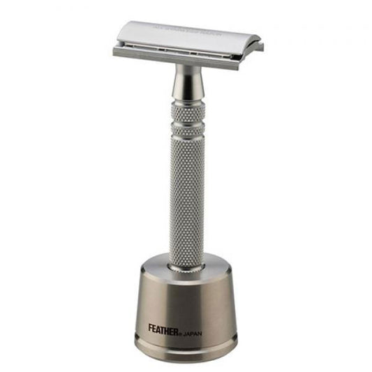 Feather All Stainless Steel Double Edge Safety Razor W/Stainless Steel Stand (AS-D2S)