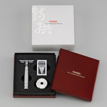 Feather All Stainless Steel Double Edge Safety Razor W/Stainless Steel Stand (AS-D2S)